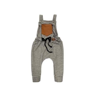 Imagem de VANETEX Jardineira Macacão De Bolso Para Bebê Menino, Preto, Branco, 9