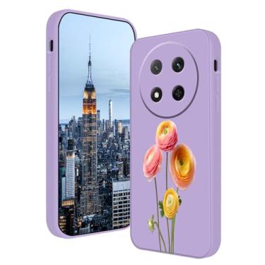 Imagem de Anlalish Capa de silicone compatível com Honor Magic 7 Lite, estampa floral ultrafina para mulheres, capa de telefone floral para Honor Magic 7 Lite antiarranhões (Roxo)