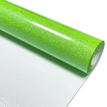 Imagem de MerryMade Vinil de transferência de calor verde neon 30,5 cm x 2,4 m HTV para camisas, Glitter HTV para todas as máquinas de corte - Fácil de cortar e remover ervas daninhas para design de vinil