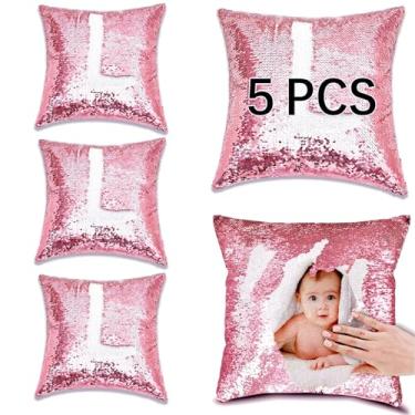 Imagem de ORJ Capa de almofada de lantejoulas sublimação em branco 40,6 cm x 40,6 cm flip reversível sereia decorativa personalizada fronhas para crianças (rosa)