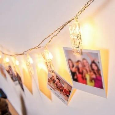 Imagem de Varal Luz Branco Quente 3 Metros Foto Lembrança Led 20 Pregadores Cordão