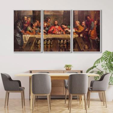 Imagem de Quadro Decorativo Religioso a Santa Ceia com 3 Telas para Sala Quarto Igreja 60cm X 90cm Sem Vidro