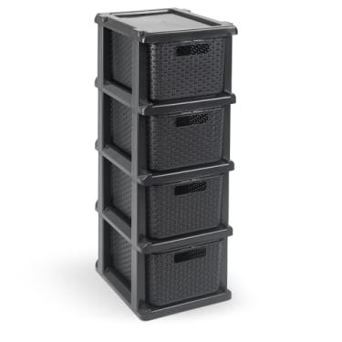 Imagem de Gaveteiro Preto com 4 gavetas Rattan com rodinhas