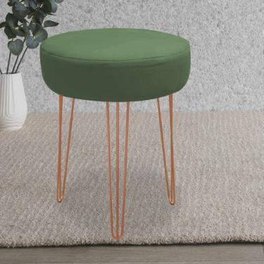 Imagem de Banqueta Puff Jullia Luxo 55cm Industrial Ferro Bronze Suede Verde Musgo - Ahz Móveis