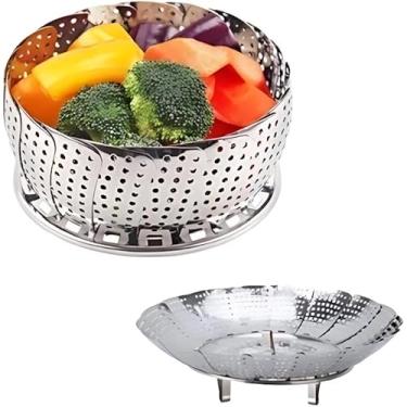 Imagem de Cesto Cozimento Escorredor Dobrável Vapor Legumes Inox Panela Vaporeira Cozinha Verduras