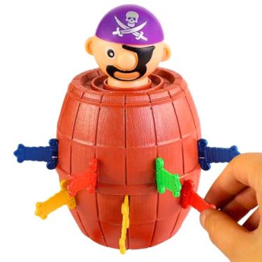 Imagem de Pula Pirata Barril Grande Brinquedo Infantil com 16 Espadas Coloridas Jogo de Mesa Educativo para Crianças Familiar até 4 Jogadores