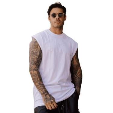 Imagem de Regata Machao Aplique Assinatura Simples Oversized Summer Verao Fitness Branco-Masculino