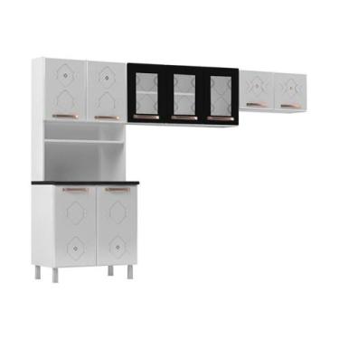 Imagem de Armário de Cozinha Compacta de Aço 3 Peças para Micro-ondas com Vidros