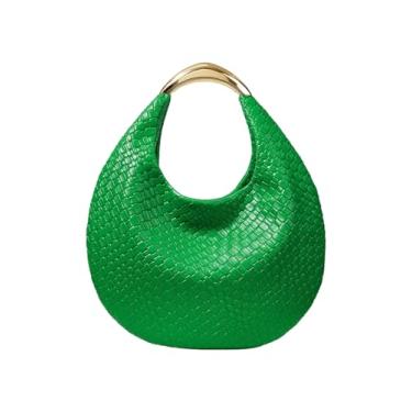 Imagem de QWINEE Bolsa feminina de tecido elegante bolsa clutch de metal com alça superior crescente bolsa de mão retrô de couro sintético, Verde, One Size