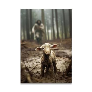 Imagem de Arte de parede de Jesus Cordeiro coberto de lama Vida Filho de Deus Pintura de Senhor Cristão Católico Imagem da Bíblia Religiosa para Sala de Estar Igreja Pinturas Modernas Arte Decorativa 90 x 60 cm