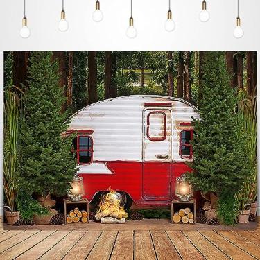 Imagem de Pano de fundo Happy Camper para fotografia, acampamento, aventura, espera, fundo, floresta, recém-nascidos, decorações de festa de aniversário, barraca, acampamento, festa, bolo, banner, 20 x 1,5 m