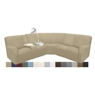 Imagem de ROFASVCO Capas de sofá reclináveis à prova d'água, laváveis, em forma de L, para poltronas reclináveis, capas de sofá com canto elástico para cães (5 lugares 1 capa de console, bronzeado)