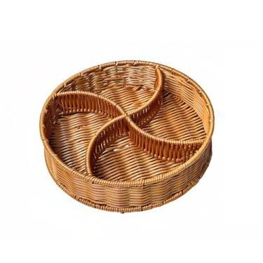 Imagem de Cestas de tecido, bandejas redondas para frutas, legumes, café da manhã, bebidas, lanches, mesa de café e organizador de lanches (4 divididos)