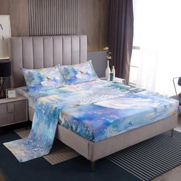 Imagem de Erosebridal Jogo de lençol solteiro de princesa fantasia, castelo de pinheiro, para crianças, meninas, colorido e sonhador, pintura em aquarela, arte de princesa, conjunto de lençol de 3 peças