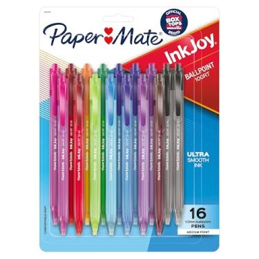 Imagem de Paper Mate Canetas esferográficas retráteis InkJoy 100RT, ponta média, sortidas, pacote com 16 (1952706)