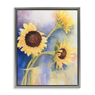 Imagem de Stupell Industries Trio de girassol em vaso moldura cinza flutuante arte de parede, design por Stephanie Fielden, 25 x 31