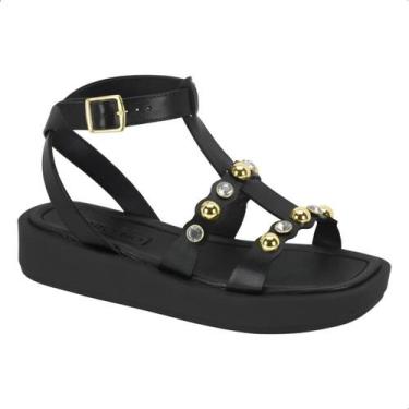 Imagem de Sandalia Beira Rio Original Anabela Pedras Tornozelo Tamanco, Preto, 3