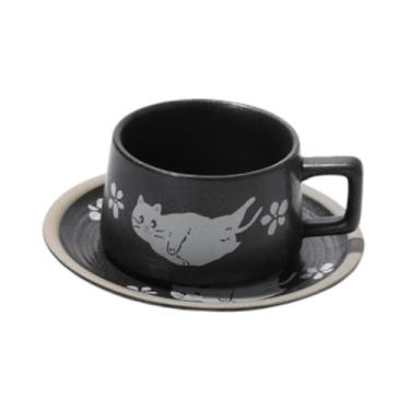 Imagem de ＫＬＫＣＭＳ Copo de chá e pires Conjunto de pires de café Cerâmica Coffee Coffee Caneca de café para Cappuccino Latte Housewarming Party Supply Kitchen, Preto