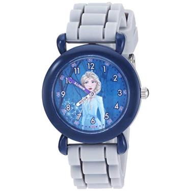 Imagem de Disney Relógio de quartzo analógico para meninas Frozen 2 com pulseira de silicone, cinza, 16 (modelo: WDS000815)