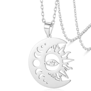 Imagem de VASSAGO Colar com pingente de sol e lua, lua crescente e estrela, simples, moderno, fofo, joias, presentes para mulheres e homens, Adjustable, Aço inoxidável, Sem Pedra Preciosa