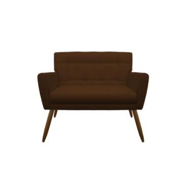 Imagem de Namoradeira Decorativa Onix Couro Marrom 2 Lugares Pés Madeira Mz Deco