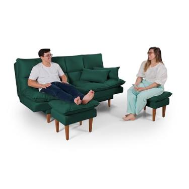 Imagem de Sofá Cama Andorra com 2 Banquetas 3 em 1 Reclinável Multifuncional Suede (VERDE)