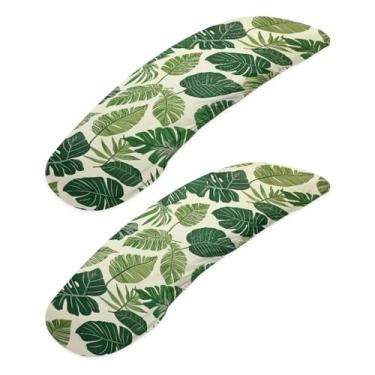 Imagem de Wanzuoeng Capas de apoio de braço para cadeira com estampa de folhas Monstera, 2 capas de almofada de braço para cadeira de escritório, elásticas e amigáveis à pele