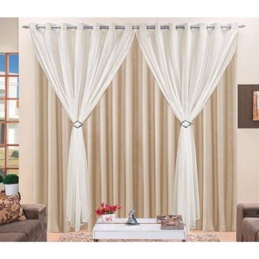 Imagem de Cortina Bege Palha para Sala ou Quarto para varão 4 metros Simples Jés