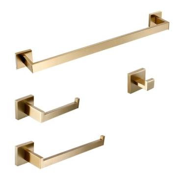Imagem de Toalheiro dourado fosco, barra de toalhas de aço inoxidável 304, prateleira dupla para toalhas, suporte para papel, suporte para lenços de papel, suporte para escova de banheiro, kit, 60 cm, 01