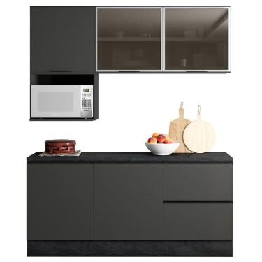 Imagem de Cozinha Modulada 5 Peças Com 5 Portas E 3 Gavetas Com Vidro Fumê Etna Grafite Poliman Móveis