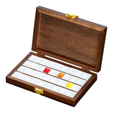 Imagem de Paleta de caderno de esboços portátil 36, caixa de paleta de cores de madeira com tampa, bandeja de aquarela para guache, tinta acrílica, caixa de paleta vazia multifuncional de nogueira para amantes