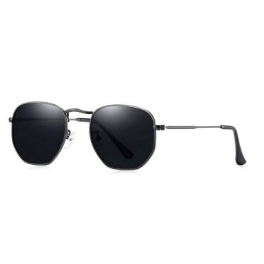 Imagem de Óculos De Sol Clássico Retro Hexágono Metal Frame Com Proteção Uv400 Cinza Grafite