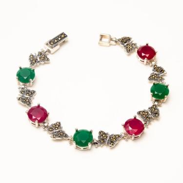 Imagem de Pulseira Prata De Bali Com Borboletas E Pedras Naturais Prata 925