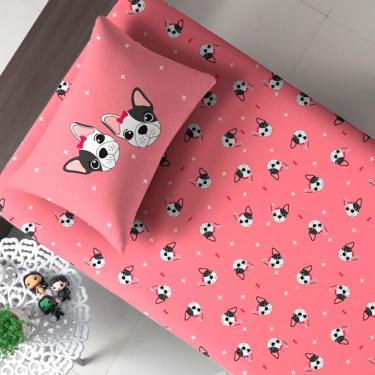 Imagem de Jogo De Cama Portallar Solteiro Malha Mista 70% Algodão E 30% Poliéster Joy Bulldog Francês 2 Peças Rose
