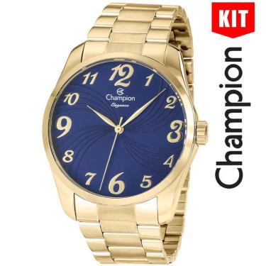 Imagem de Relógio Champion Kit Feminino Dourado Azul Cn26715k