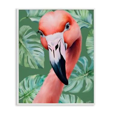 Imagem de Stupell Industries Retrato de flamingo com folhas de Monstera Design de arte giclée emoldurado branco por Elizabeth Medley, 61 x 76 cm