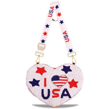 Imagem de CEALXHENY Bolsa feminina de 4 de julho com contas de lantejoulas e estrela dos EUA, bandeira americana, bolsa de ombro transversal, roupas de 4 de julho, Multicor