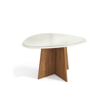 Imagem de Mesa Para Cozinha Lótus Com Tampo Madeirado Com Vidro 135x105cm Freijó Off White Kappesberg
