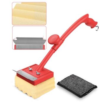 Imagem de Escova de grelha sem cerdas, escova de grelha com raspador e 2 cabeças de escova (tecido resistente ao fogo e fio de aço), serve para churrasqueira externa de ferro fundido/aço inoxidável, limpador