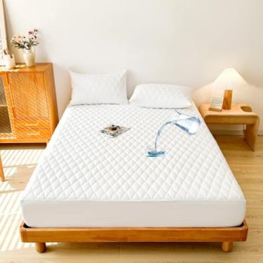Imagem de Capa de colchão à prova d'água acolchoada antiderrapante capa protetora de colchão de cor sólida, lavável e branco: 119 x 200 cm (3 peças)