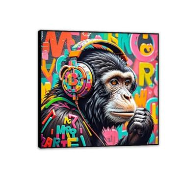 Imagem de Macaco gorila animal pintura inspiradora imagens pôsteres impressões arte colorido grafite DJ chimpanzé imagens banksy arte de parede para sala de estar escritório decoração de parede 70x70 cm
