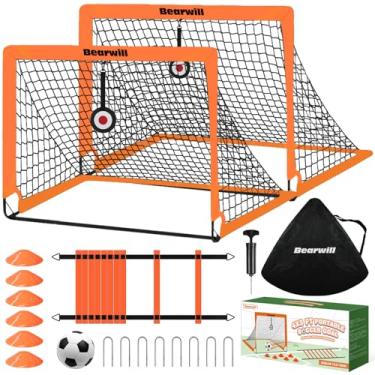 Imagem de Bearwill Balizas De Futebol, Infantis Para Quintal, Conjunto Com 2, Rede Dobrável Portátil 1,2 X 0,9 M, Equipamento Treinamento Bola, Escada, Cones, Alvos
