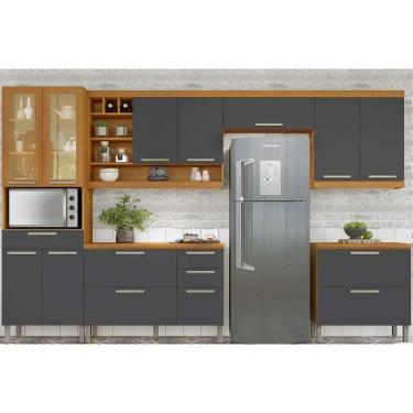 Imagem de Cozinha Modulada Nesher Burguesa Premium 6 Peças (3Aéreos+2Balcões+1Paneleiro) C6P57 Freijo/Grafite-Nesher