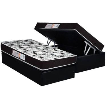 Imagem de Conjunto Box Baú Solteiro: Colchão Molas Luckspuma D33 Supreme Pró Saúde Black + Base CRC Suede Black (88x188)