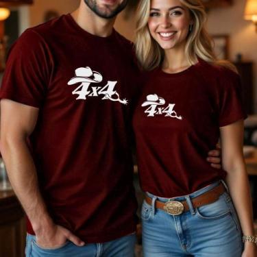 Imagem de Camiseta Algodão Unissex Estampa 4x4 Espora Chapéu Casal Country Cowbo