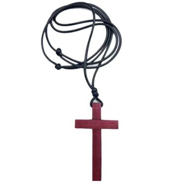 Imagem de Colar Cordão Crucifixo De Madeira Artesanal Modelos Variados 4,0 X 7,0cm (Roxinho)