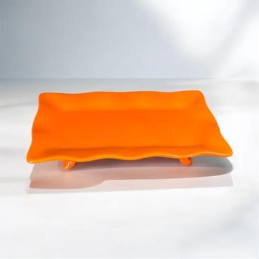 Imagem de Travessa Retangular Com Pé De Cerâmica Esmaltada Para Festas