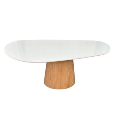 Imagem de Mesa De Jantar Cone Orgânica 180x100cm Madeira Carvalho Branco Tampo L