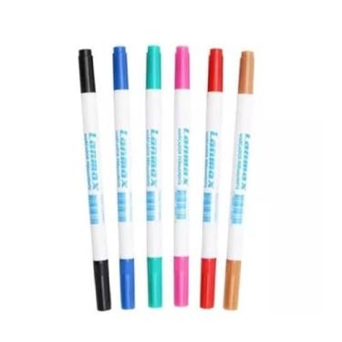 Imagem de Kit de Canetas Marcador Permanente para Tecido Lanmax 6 Cores 12 Pontas Duplas Base Água Não Tóxica Cores Vibrantes E Pontas De 1 Mm E 2 Mm, Essas Canetas São Perfeitas Para Personalização De Roupas