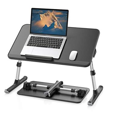 Imagem de SAIJI Bandeja de Couro para Laptop, Mesa de Colo Porttil com Pernas Dobrveis e Ajustvel, Suporte para Notebook com Tampa Removvel